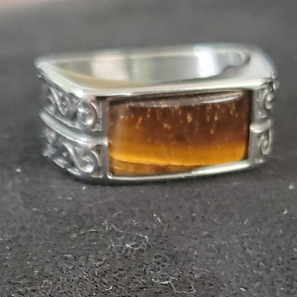 Men's Yellow Tiger's Eye Stainless steel Ring - Picture 4 of 7